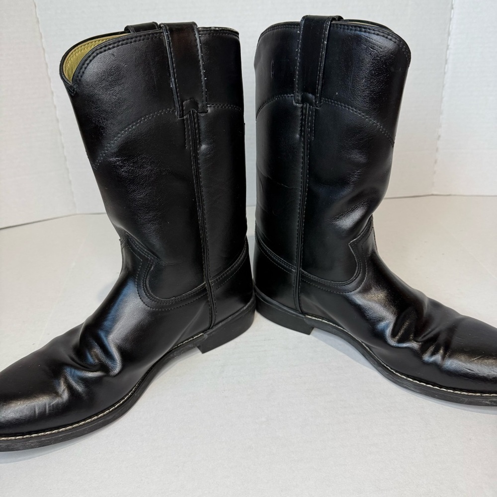 Men’s Justin Basics Black Leather Roper Boots – Size 8.5 EE - Picture 5 of 10